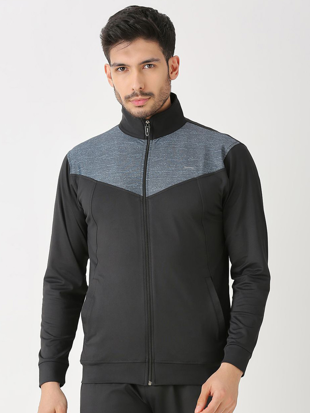 Black Panther Men Colourblocked Mock Collar Full Sleeve Zip-Up Casual Jacket