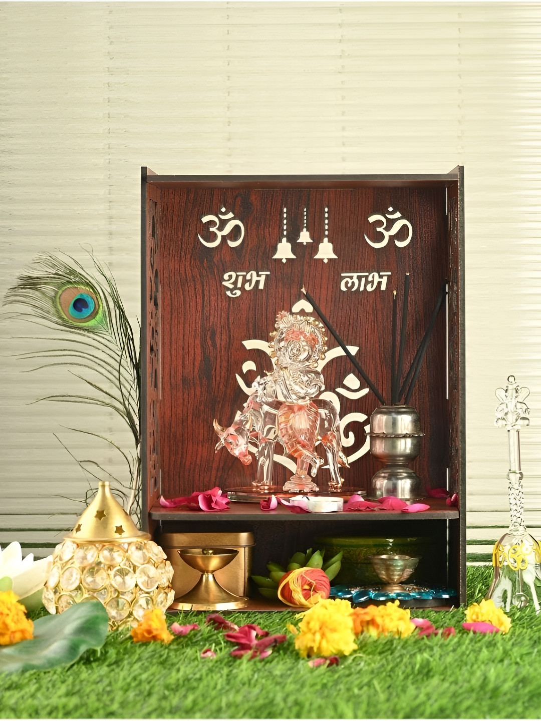 1ST TIME Brown Textured Wooden Sighasan Home Temple