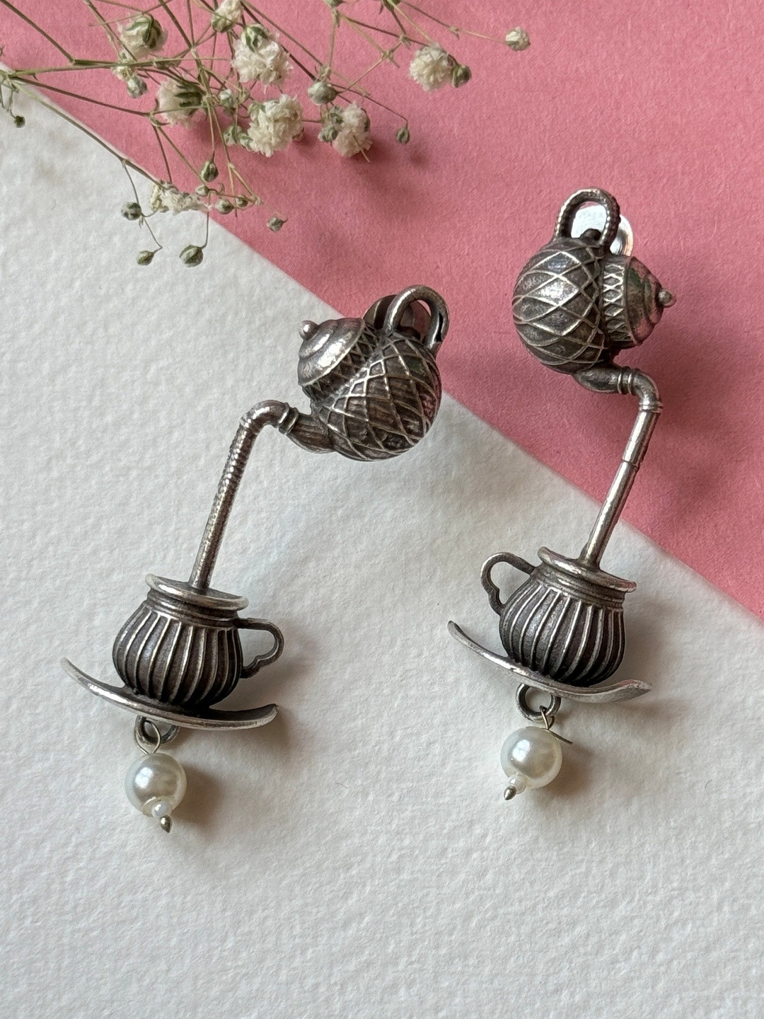 Jhumki Wala Oxidised Tea Kettle Shaped Drop Earrings