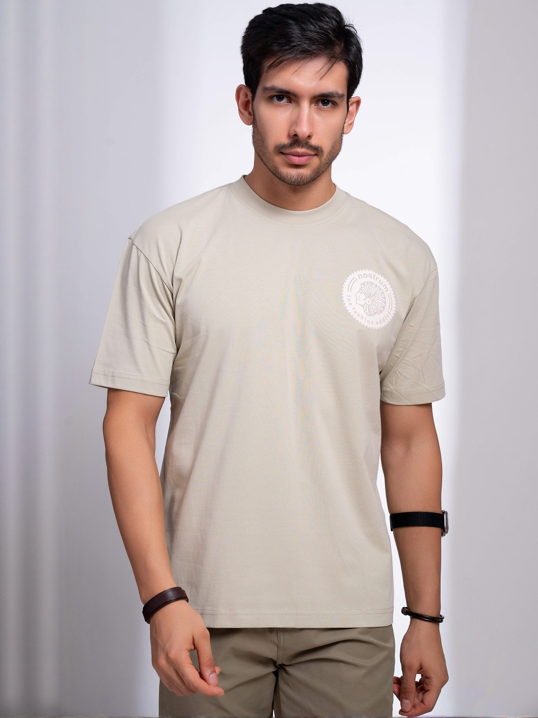 nostrum Men Graphic Printed Round Neck Cotton Pista Half Sleeve Regular Fit