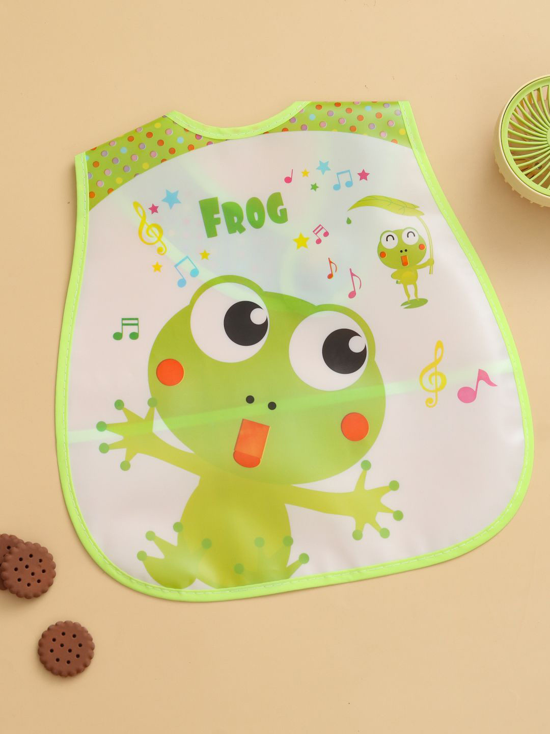 Yellow Bee Boys Frog Print Feeding Bib With Food Catcher Tray Bibs