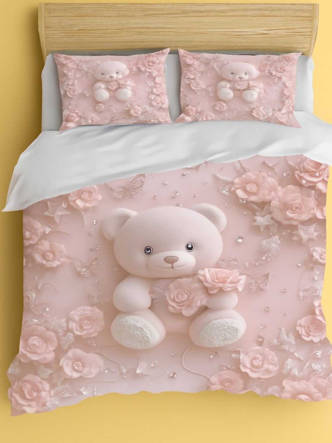 Bedbathandbliss Pink Cartoon Characters Printed 300 TC Bedsheet Set 2.75 m x 2.75 m