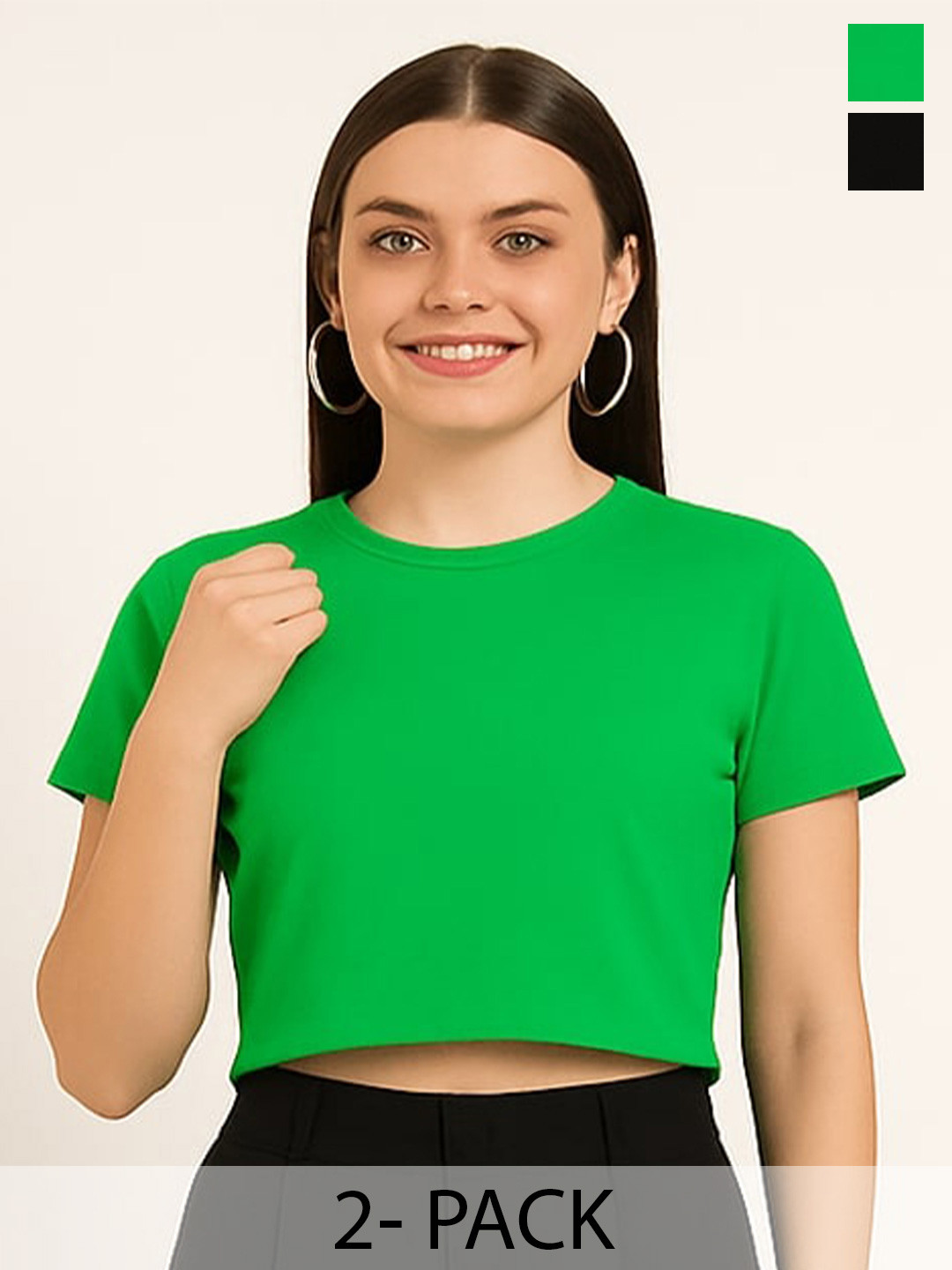 GAB Pack Of 2 Cropped Round Neck Short Sleeves Pure Cotton T-Shirts