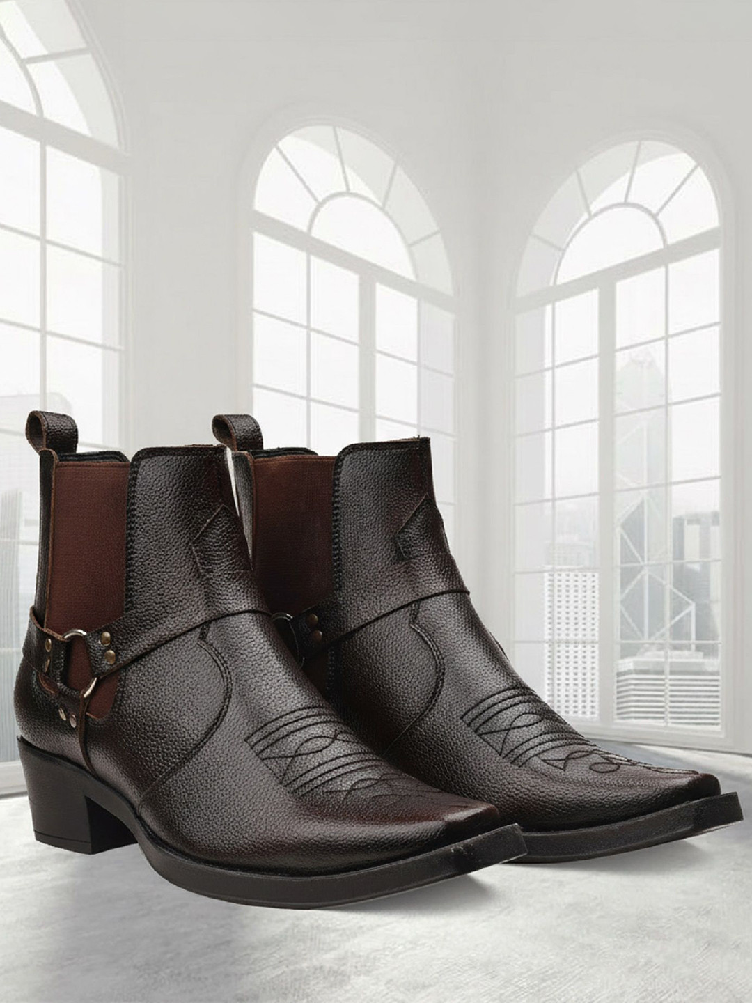 Bxxy Men Textured Square Toe Block-Heel Chelsea Boot