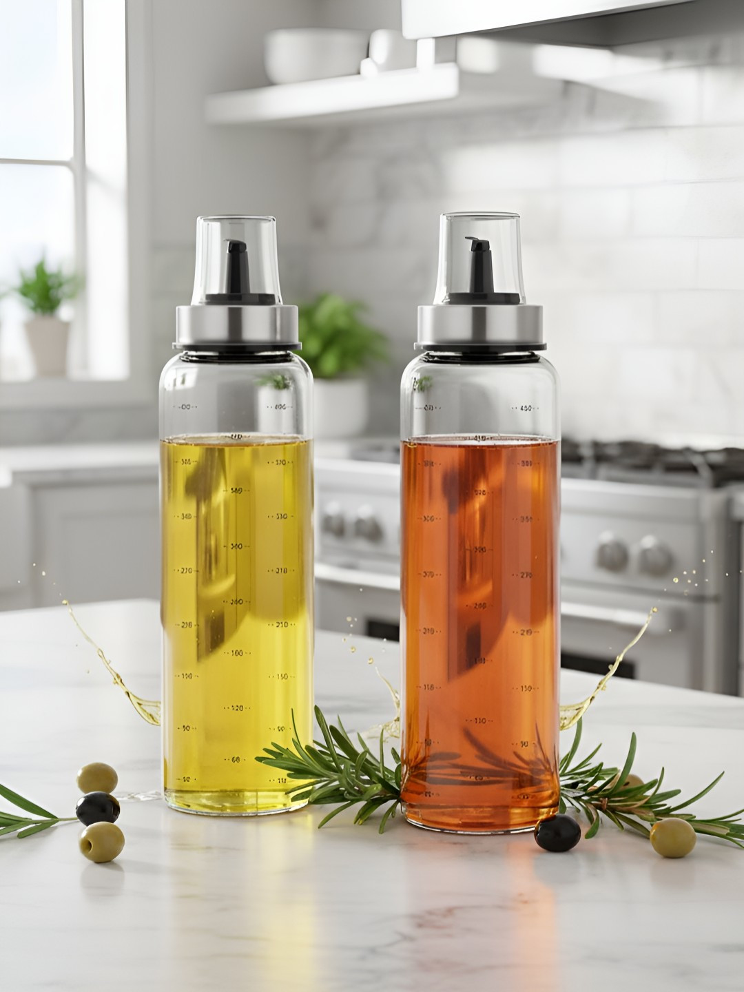 TASKHOUSE Transparent 2 Pieces Glass Dishwasher & Microwave Safe Oil Dispensers 500 ml