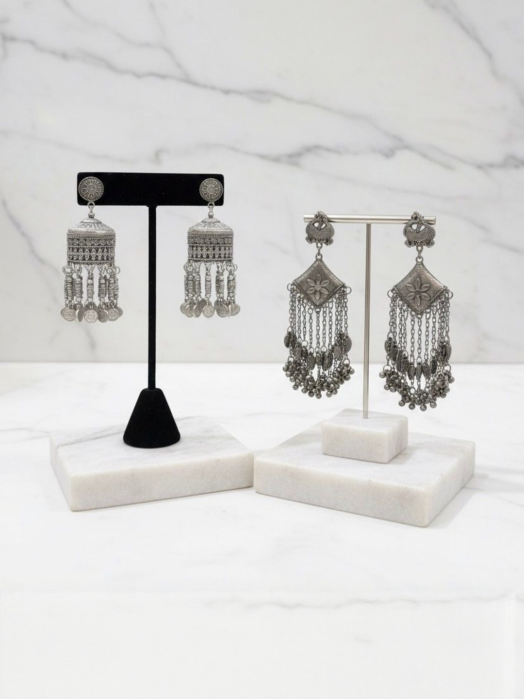 TAG 7 Set Of 2 Dome Shaped Oxidised Jhumkas