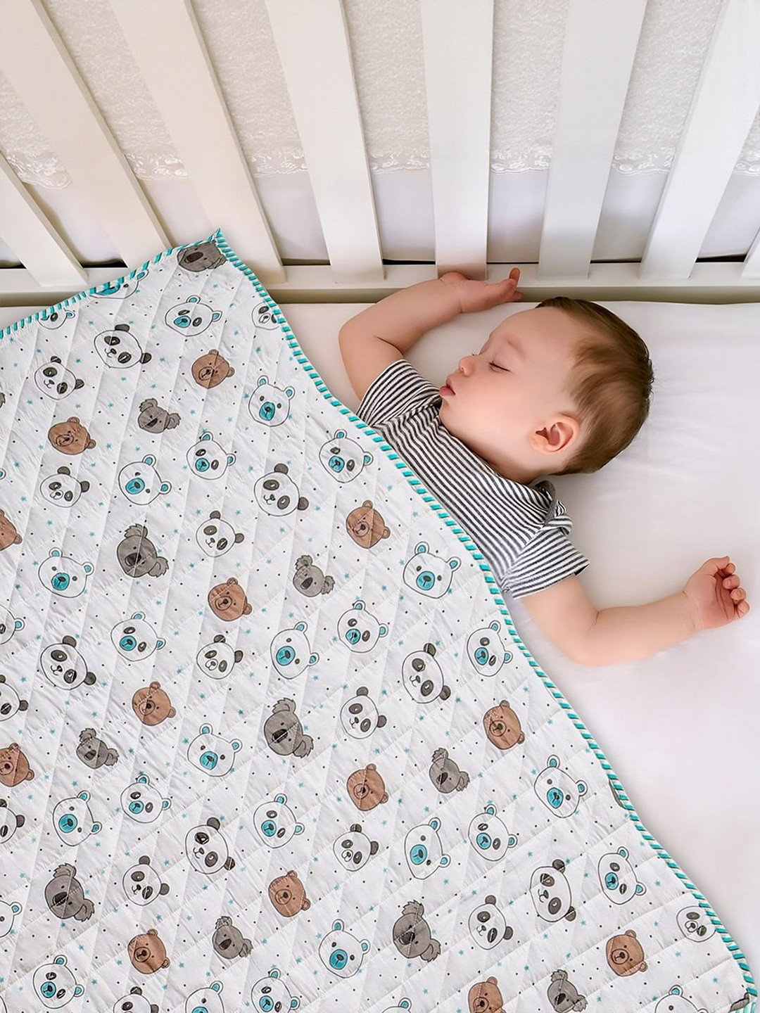 HOMEMONDE Kids White & Brown Cartoon Characters Triple Layer Blanket