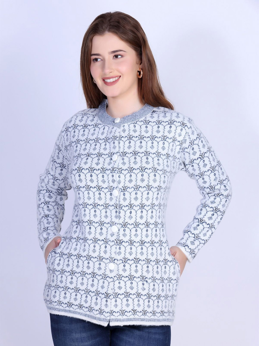 The Roadster Lifestyle Co Women Self-Design Round Neck Button Down Cardigan