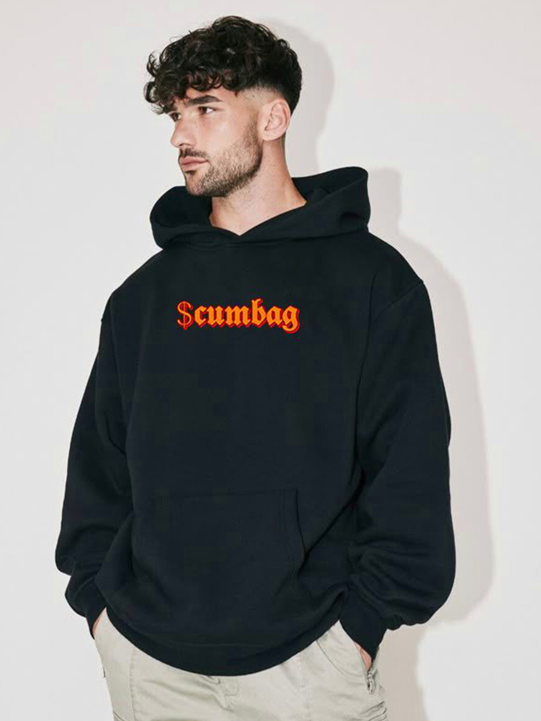 Stitchmeashirt Men Fleece SCUMBAG Printed Hooded Sweatshirt Oversized