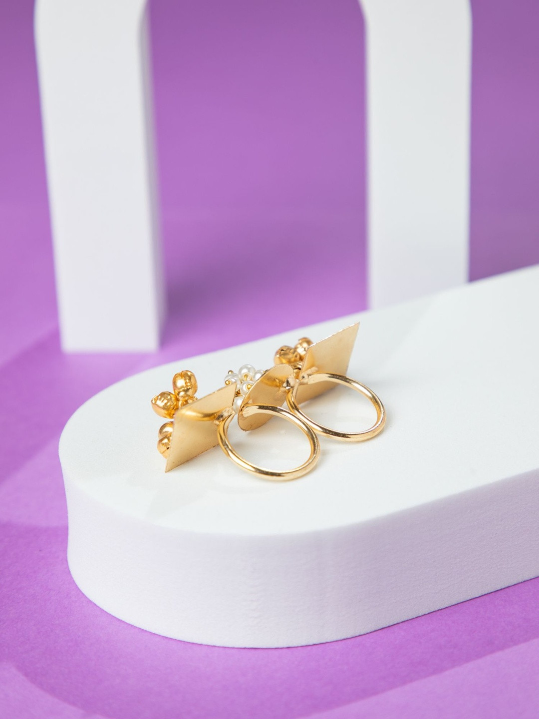 Niscka Gold Plated Artificial Beaded Matte Finger Rings