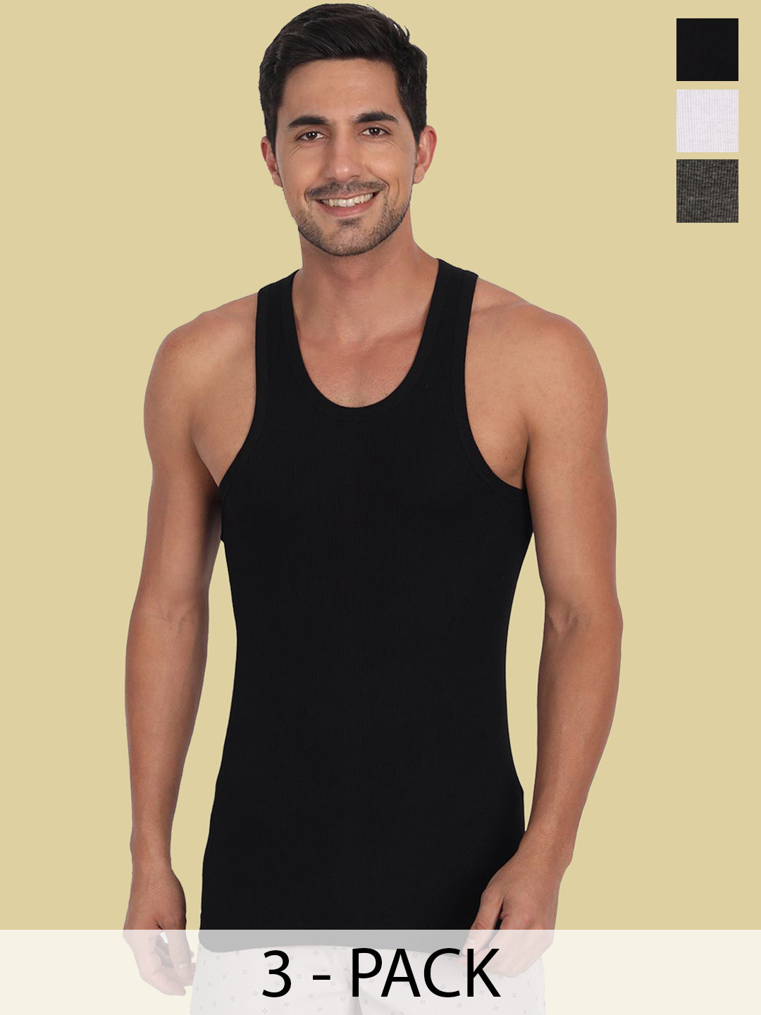 T.T. Pack Of 3 Desire Derby Premium Pure Cotton Ribbed Scoop Neck Undershirt Vests