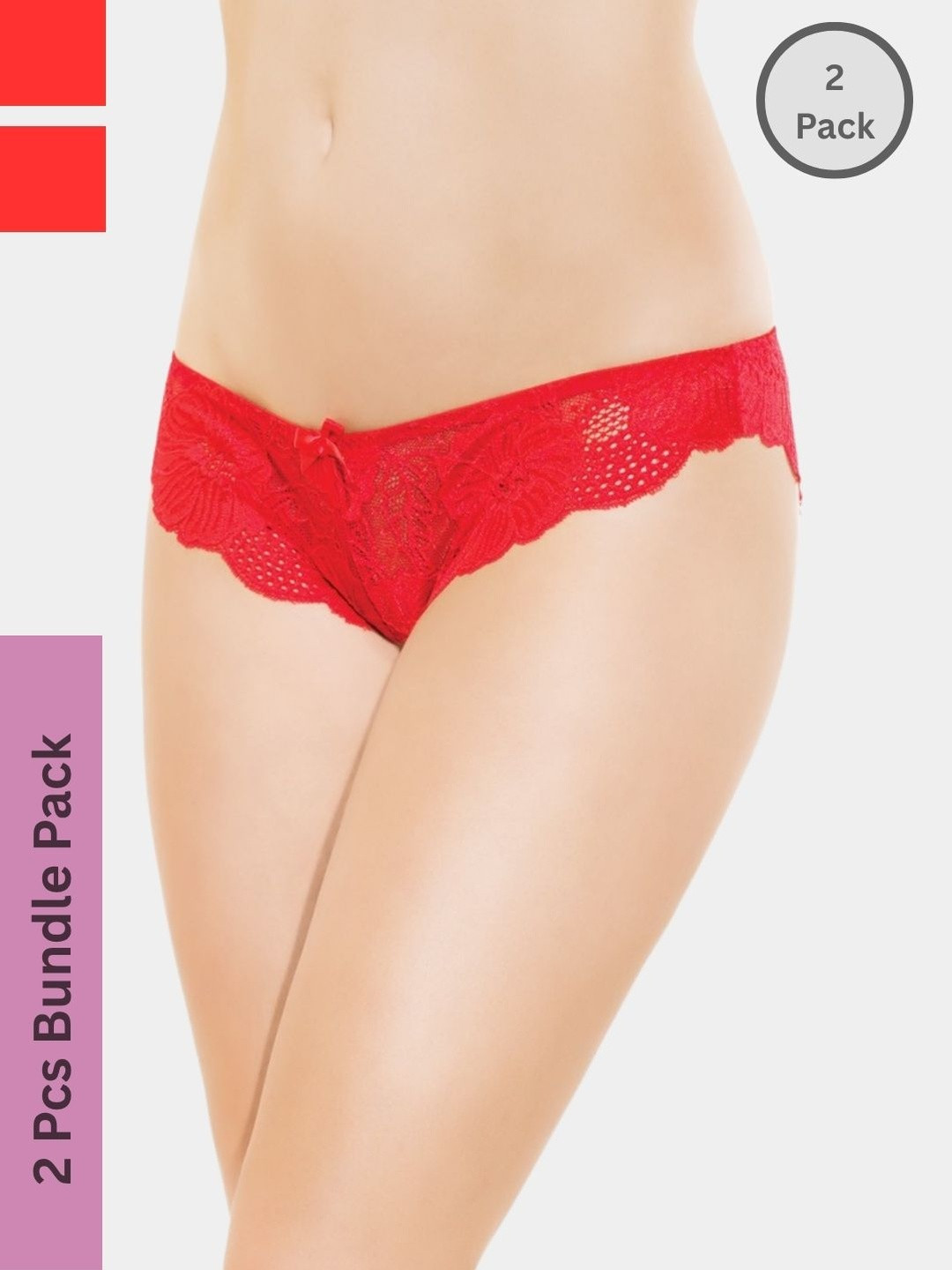 BE IN LOVE Women Pack Of 2 Solid Lace Low-Rise Thongs Briefs