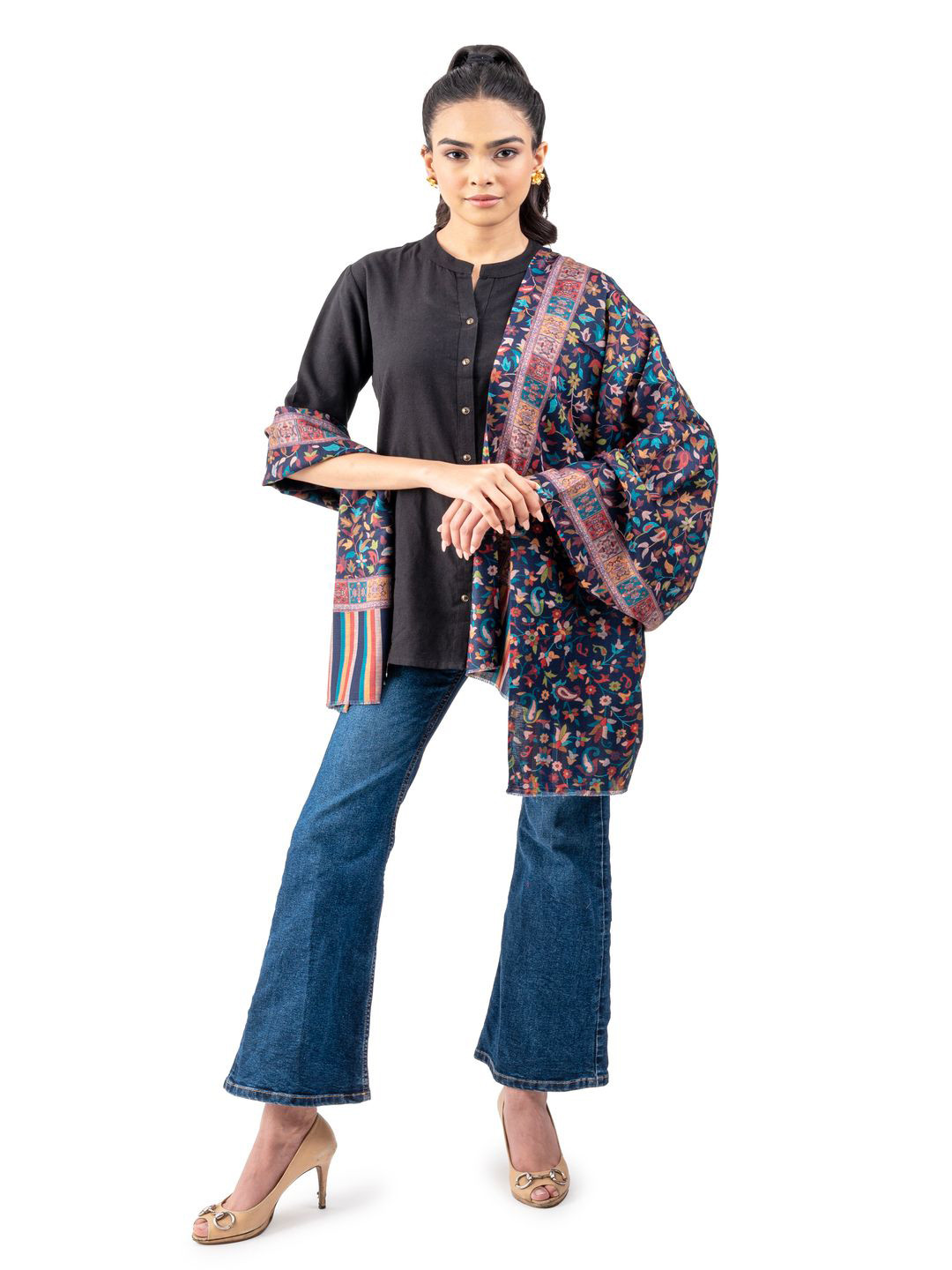 Naureen Women Floral Digital Printed Stole with Fringed Border