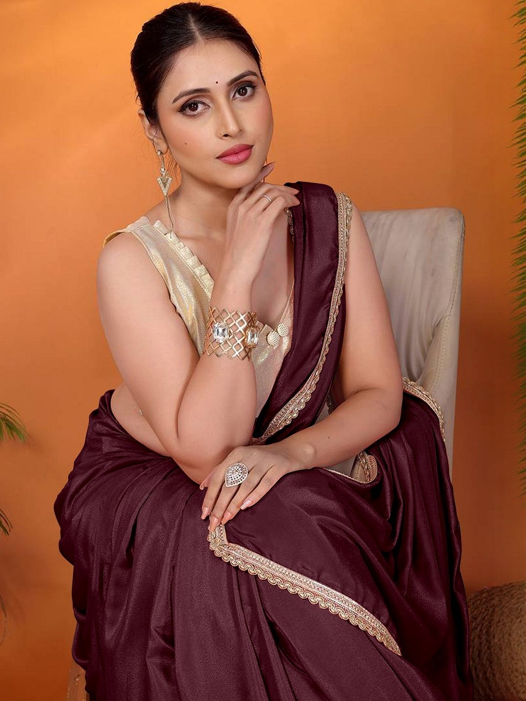 ROOP SUNDARI SAREES Embellished Border Gotta Patti Saree With Unstitched Blouse Piece