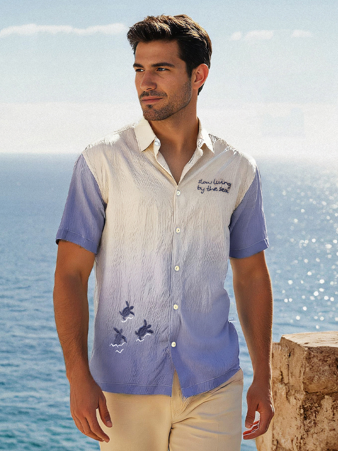 The Souled Store Living By The Sea Ombre Dyed Short Sleeves Oversized Shirt