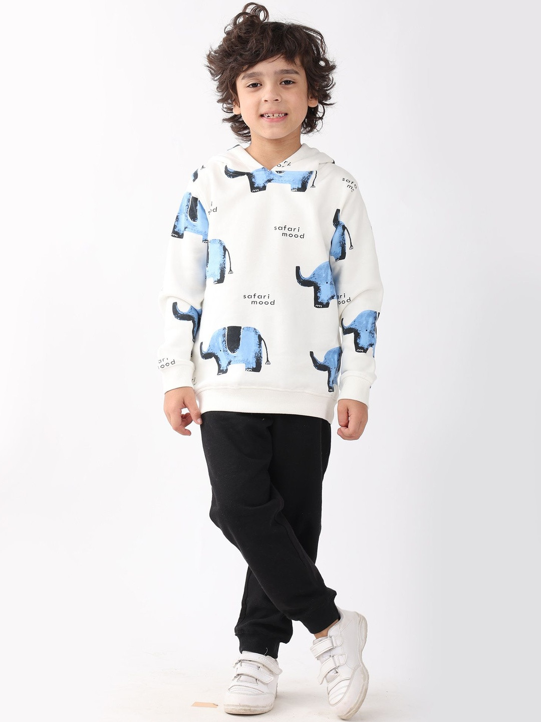 Anthrilo Boys Elephant Safari Printed Long Sleeves Sweatshirt With Joggers