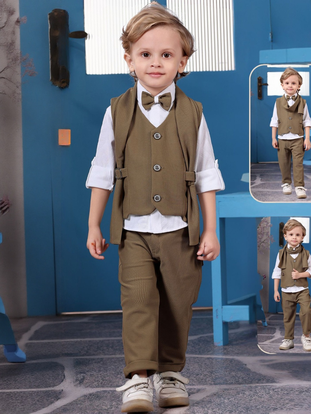 Lagorii Boys 3 Piece Waistcoat Suit Set with Bow Tie