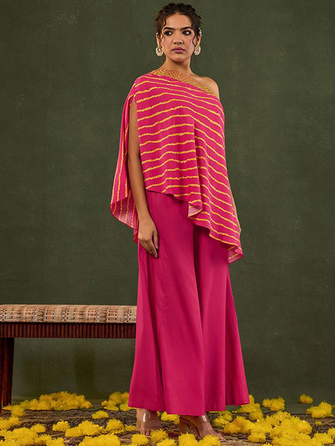 KASYA Printed One Shoulder Neck Top With Palazzos Co-Ords