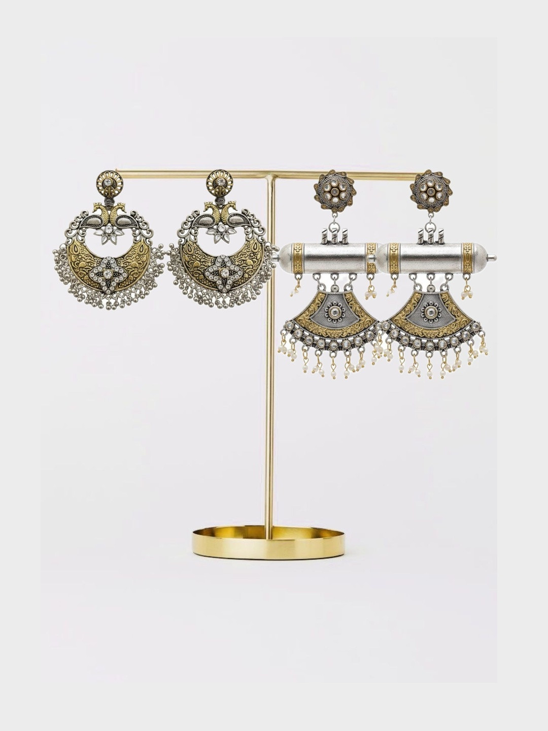 TAG 7 Set Of 2 Pearls Beaded Geometric Drop Earrings