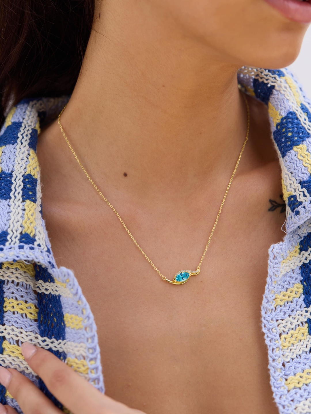 Nishani 925 Sterling Silver Gold Plated American Diamond Studded Necklace