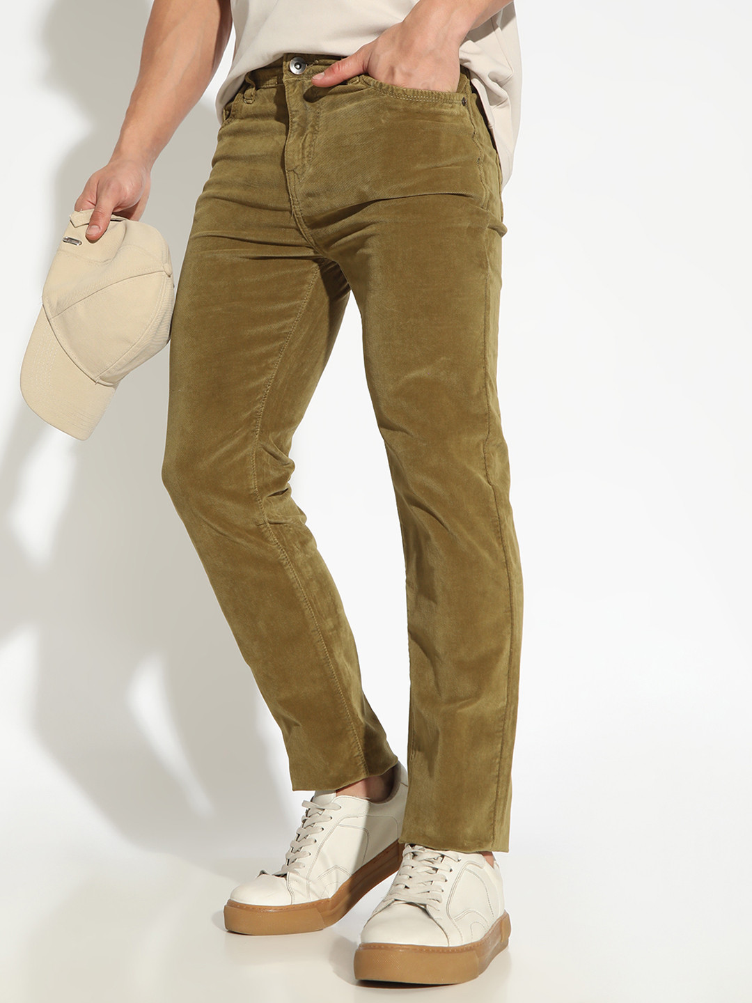 SHOWOFF Edition Men's Olive Slim Fit Low-Rise Velevt Jeans