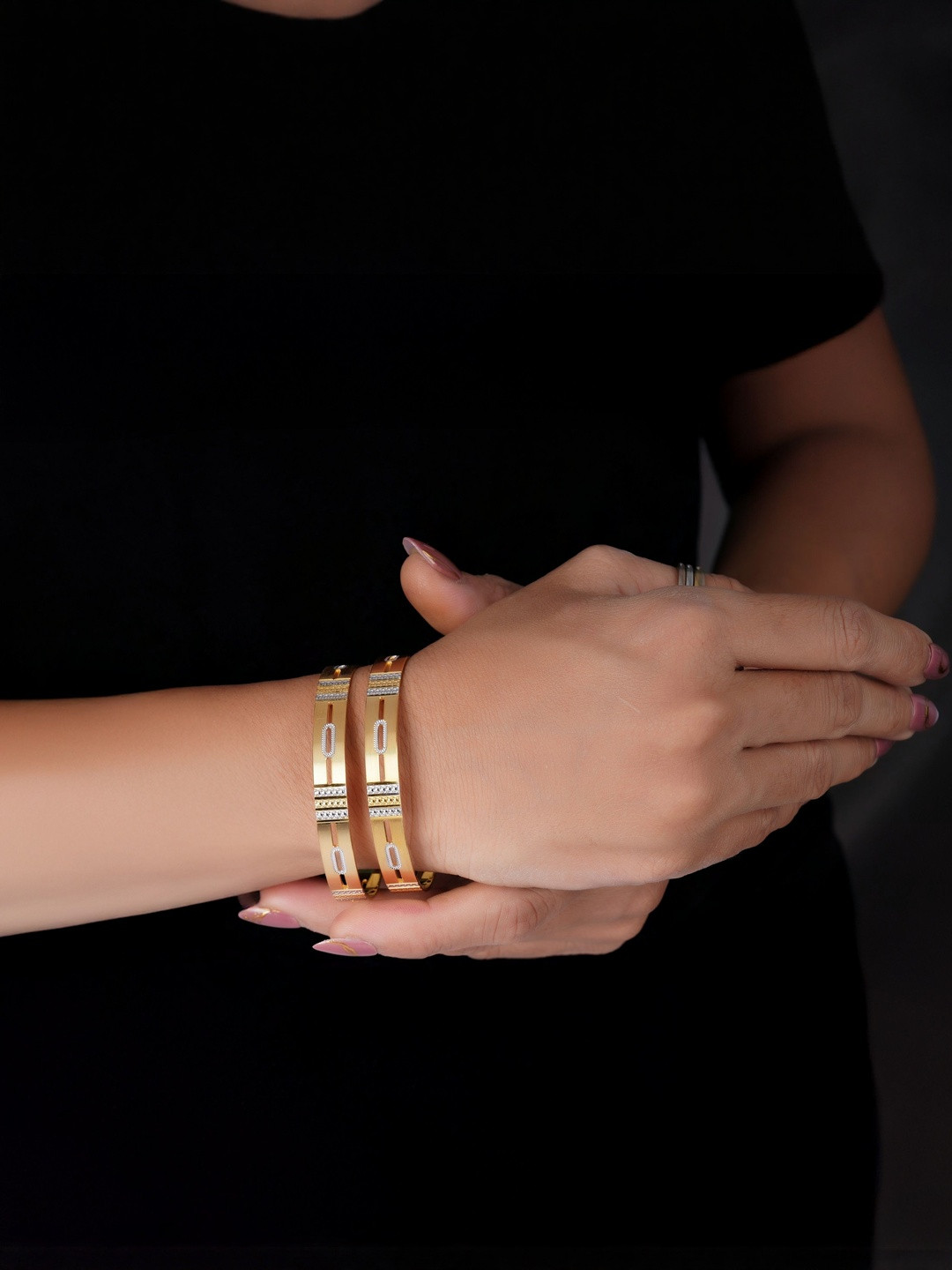 Anouk Set Of 2 24 Carat Gold-plated Stones Studded Bangle