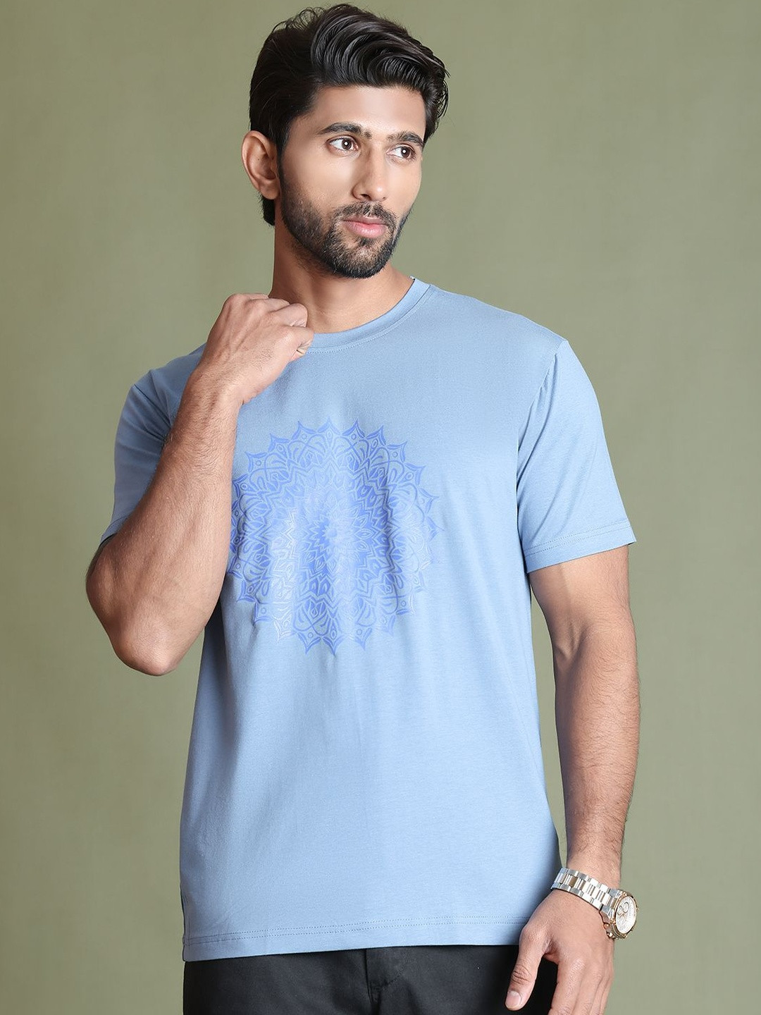 THE MAJESTIC PEACOCK Printed Bamboo Short Sleeves Round Neck T-shirt