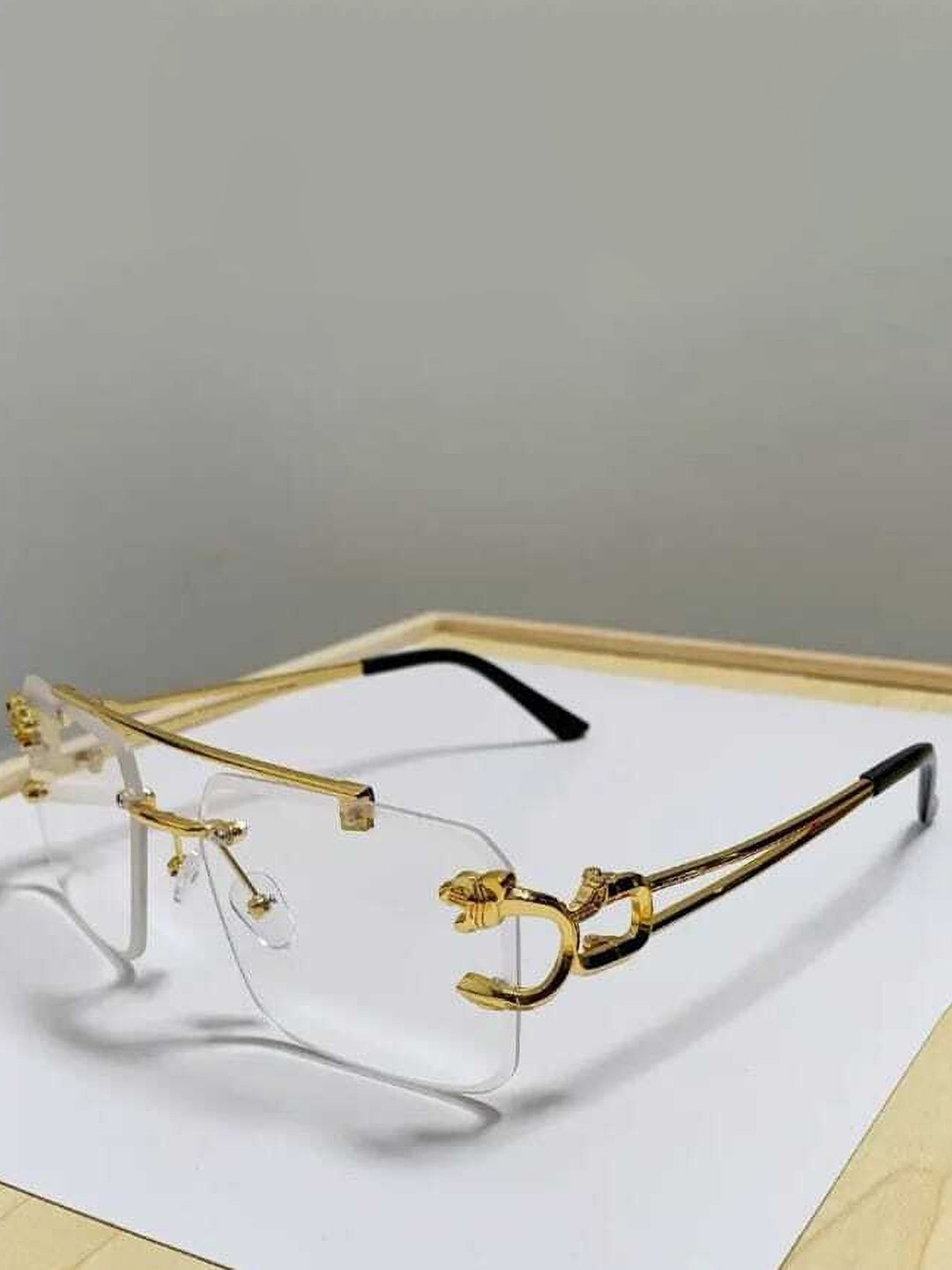 EYMEN I Unisex Rimless Rectangle Sunglasses With UV Protected Lens eym_IDirty Jaguar@Clear