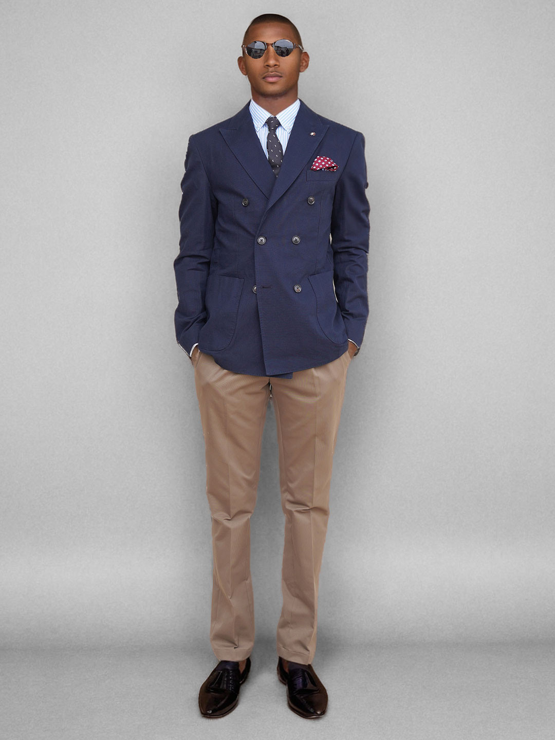 BARE BROWN Cotton Slim-Fit Double Breasted Blazer