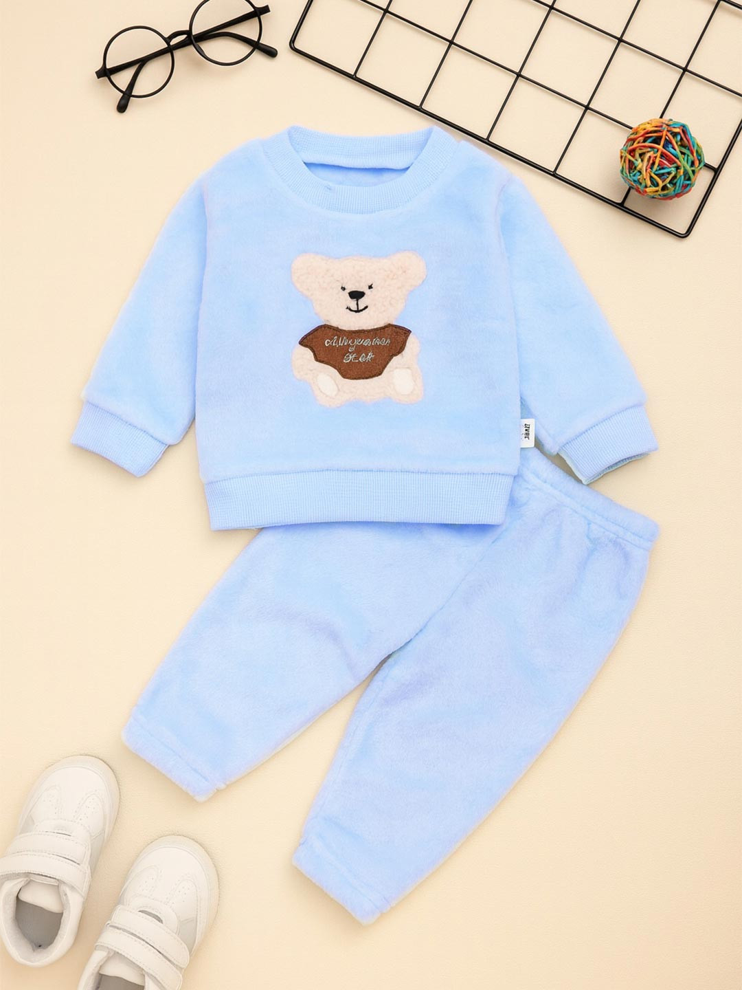 Unisex Kids Blue Wool Blend Full Sleeves Casual Hoodie & Pant Co-Ords Set