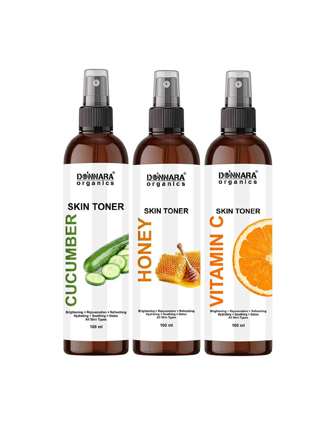 Donnara Organics Set Of 3 Cucumber & Honey & Vitamin C Skin Toner- 100 ml Each