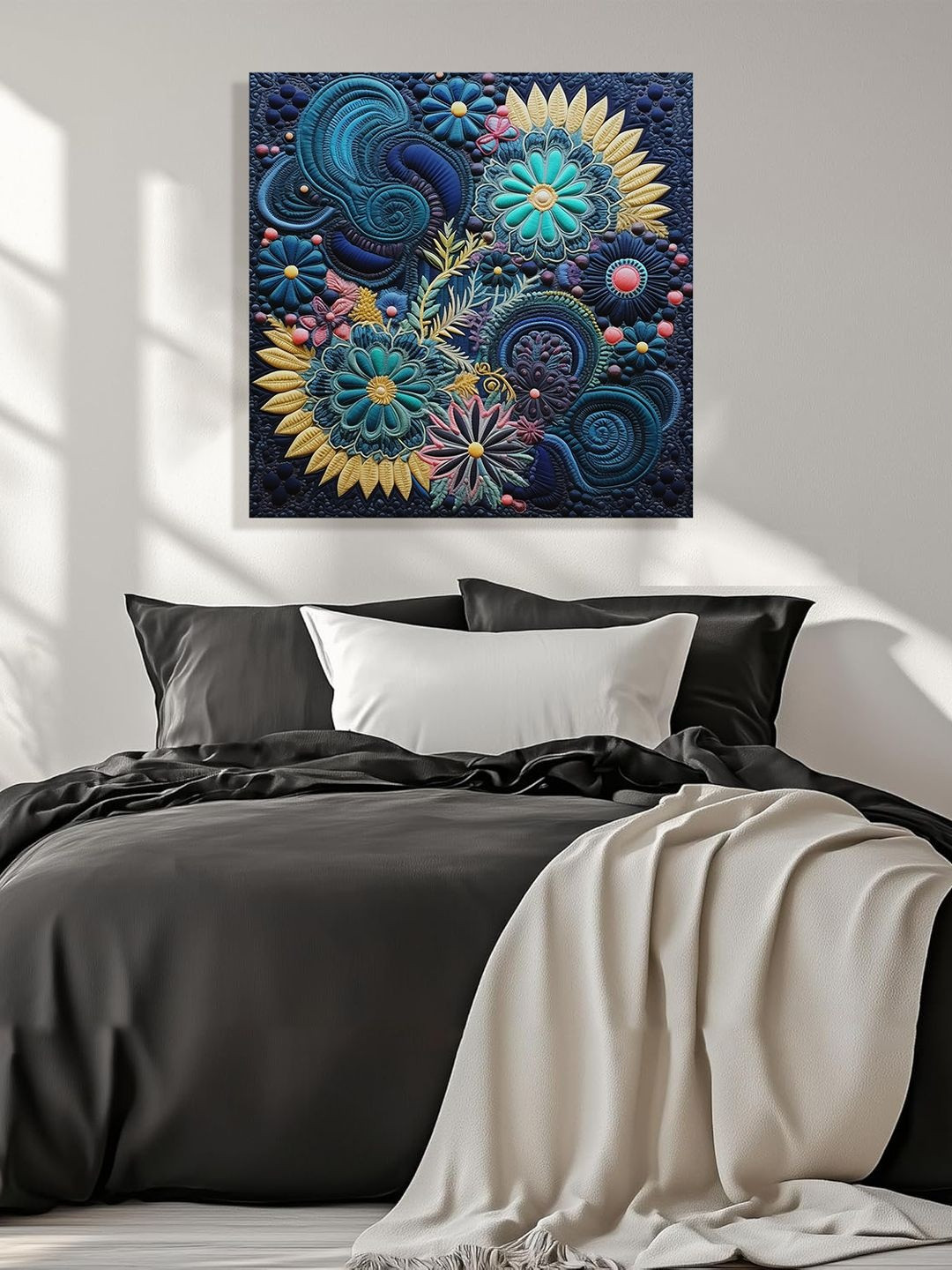 RANDOM Navy Blue & Beige Fiber Canvas Wall Art