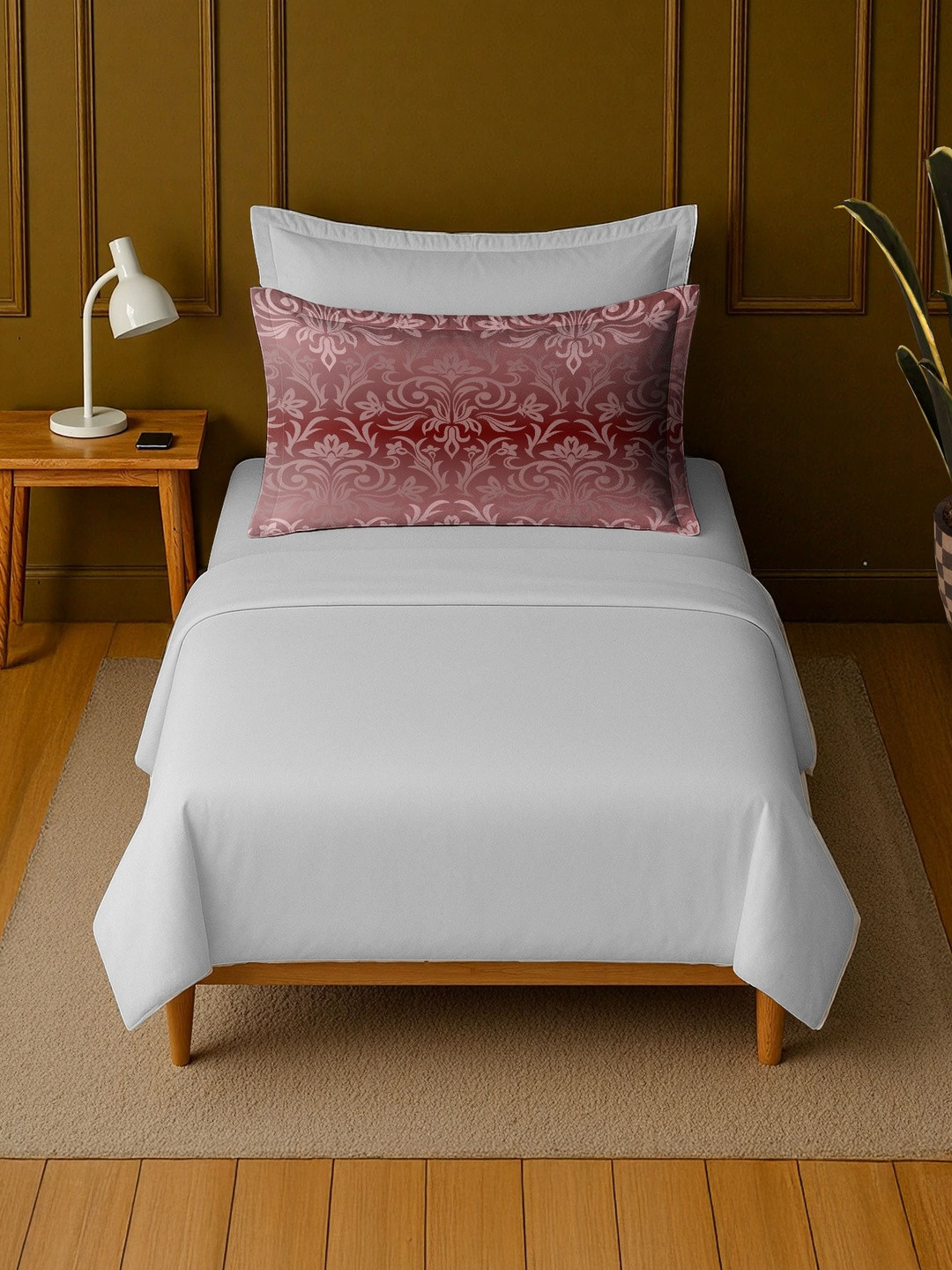 MAYFAIR HOMES LONDON White & Maroon Pure Cotton 120 TC Single Bedsheet Set 1.52 m x 2.24 m