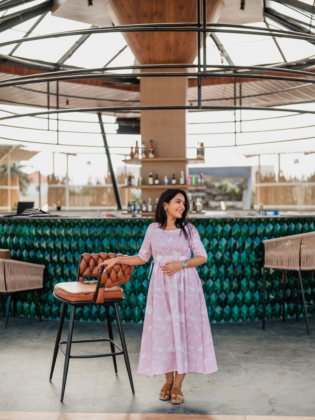 HAY Women Floral Printed Short Sleeves Maxi Dress