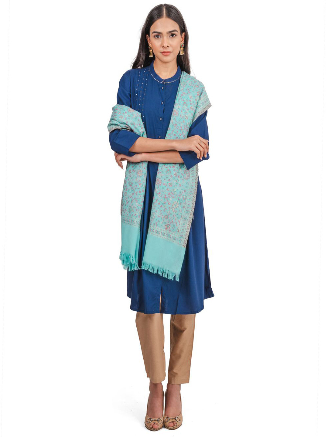 Naureen Women Pashmina Kani Stole with Ethnic Motifs and Zari Accents