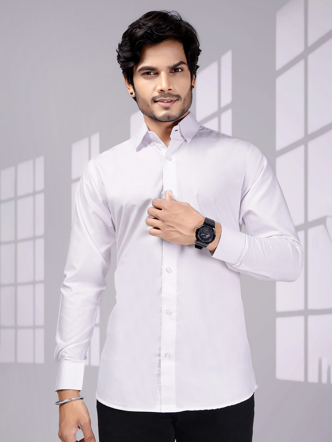 RICH STAG Men Comfort Slim Fit Solid Spread Collar Cotton Casual Shirt