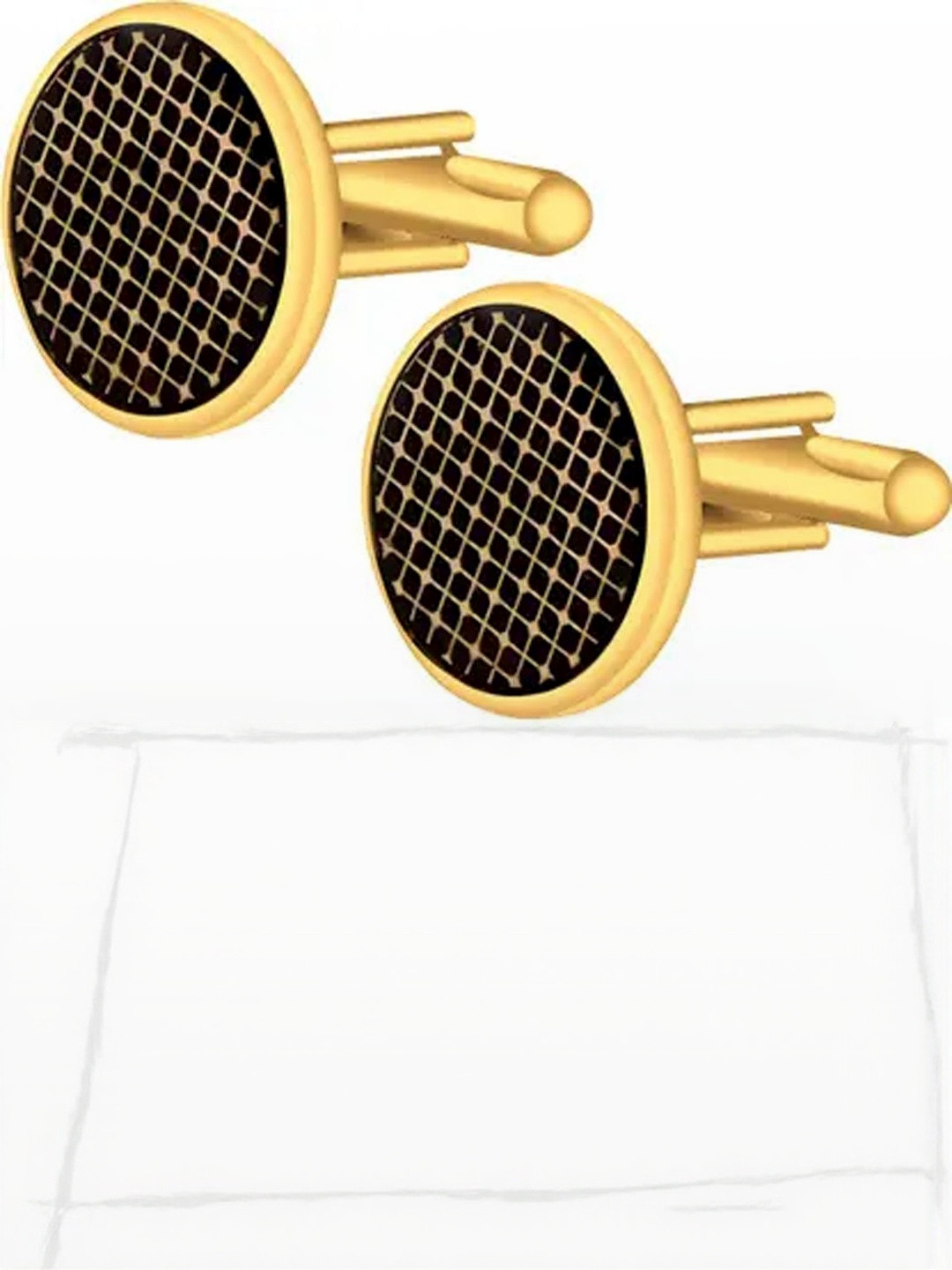 Curren Men Gold & Black Checked Party wear.Cufflink