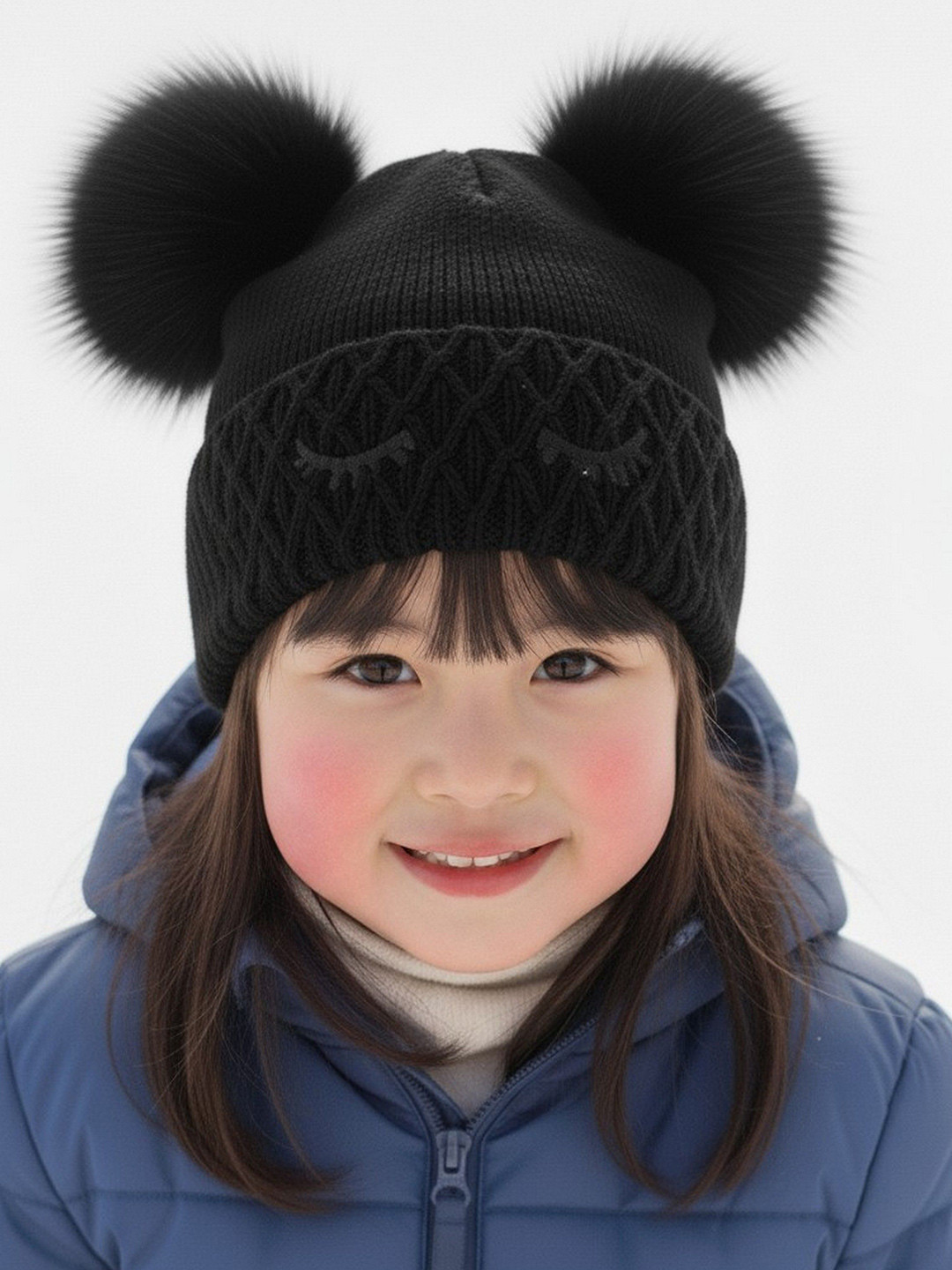 Infispace Kids Cold Weather Cap with Pom Pom Ears and Soft Fur Lining