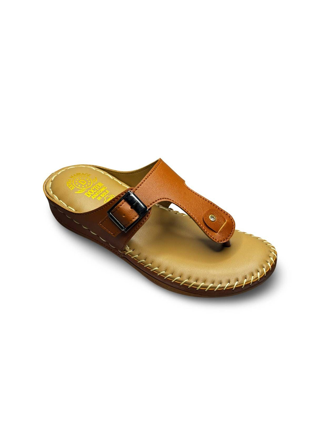 ASHO WITH FASHION MADE GLOBAL Women Textured T-Strap Flats with Buckles