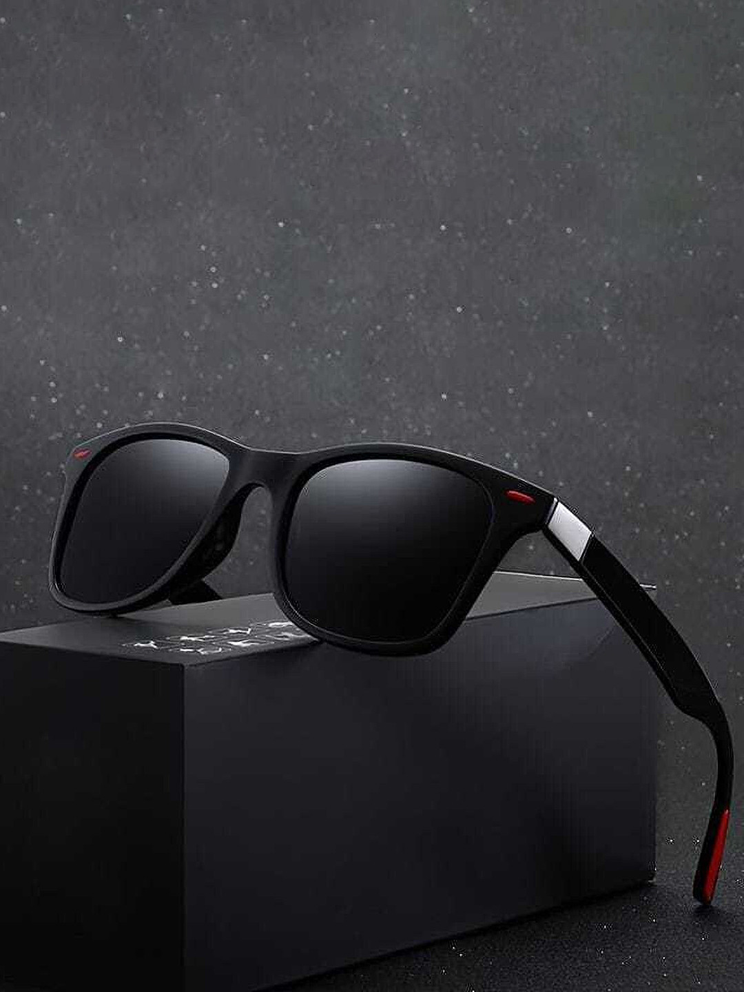 EYMEN I Unisex Black Lens & Black Square Sunglasses with Polarised and UV Protected I1