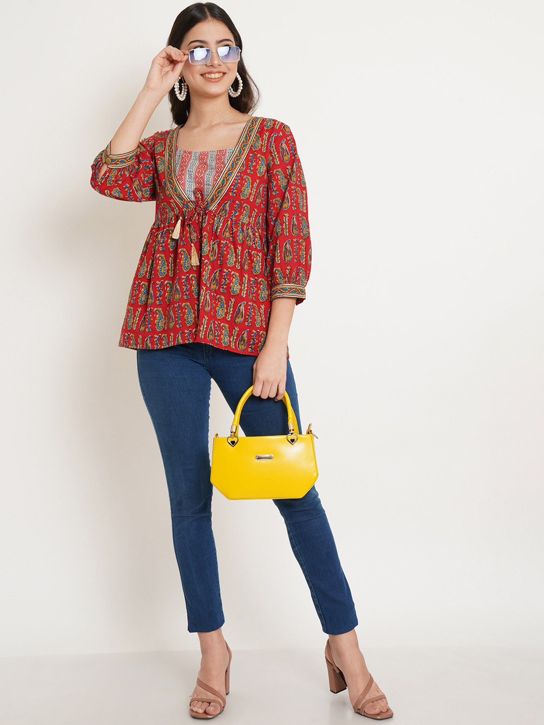 KALINI  Set Of 2 Paisley Printed Cotton Shrug With Coordinated Strappy Inner