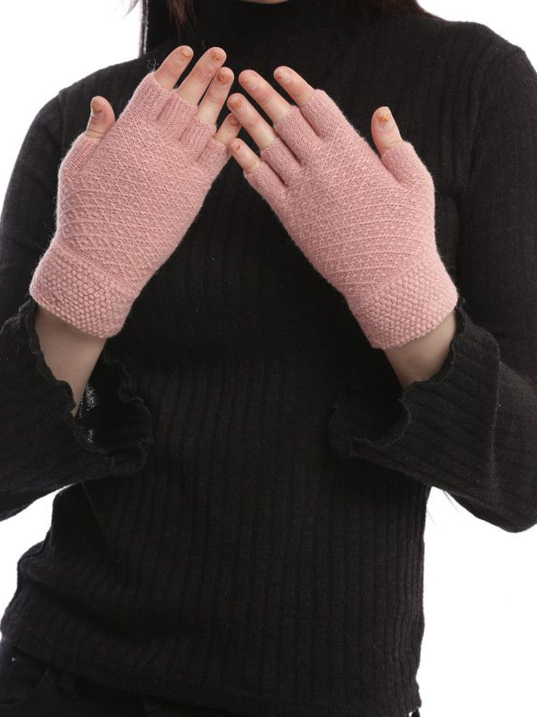Moda Rapido Women Patterned Wool Fingerless Gloves