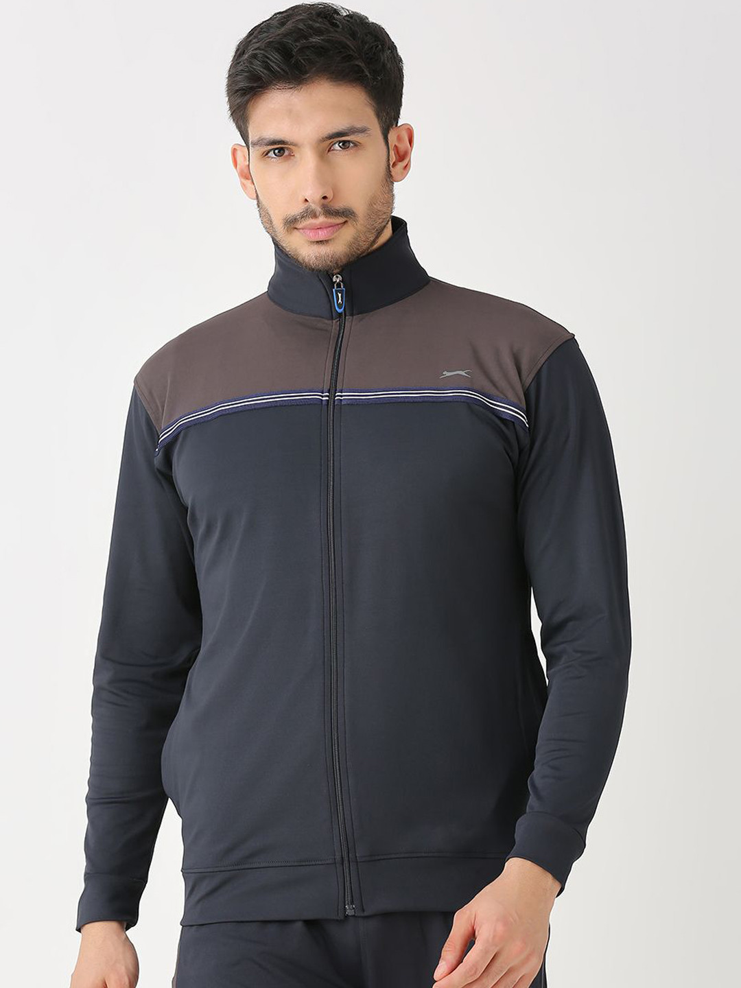 Black Panther Men Colourblocked Mock Collar Full Sleeve Zip-Up Casual Jacket