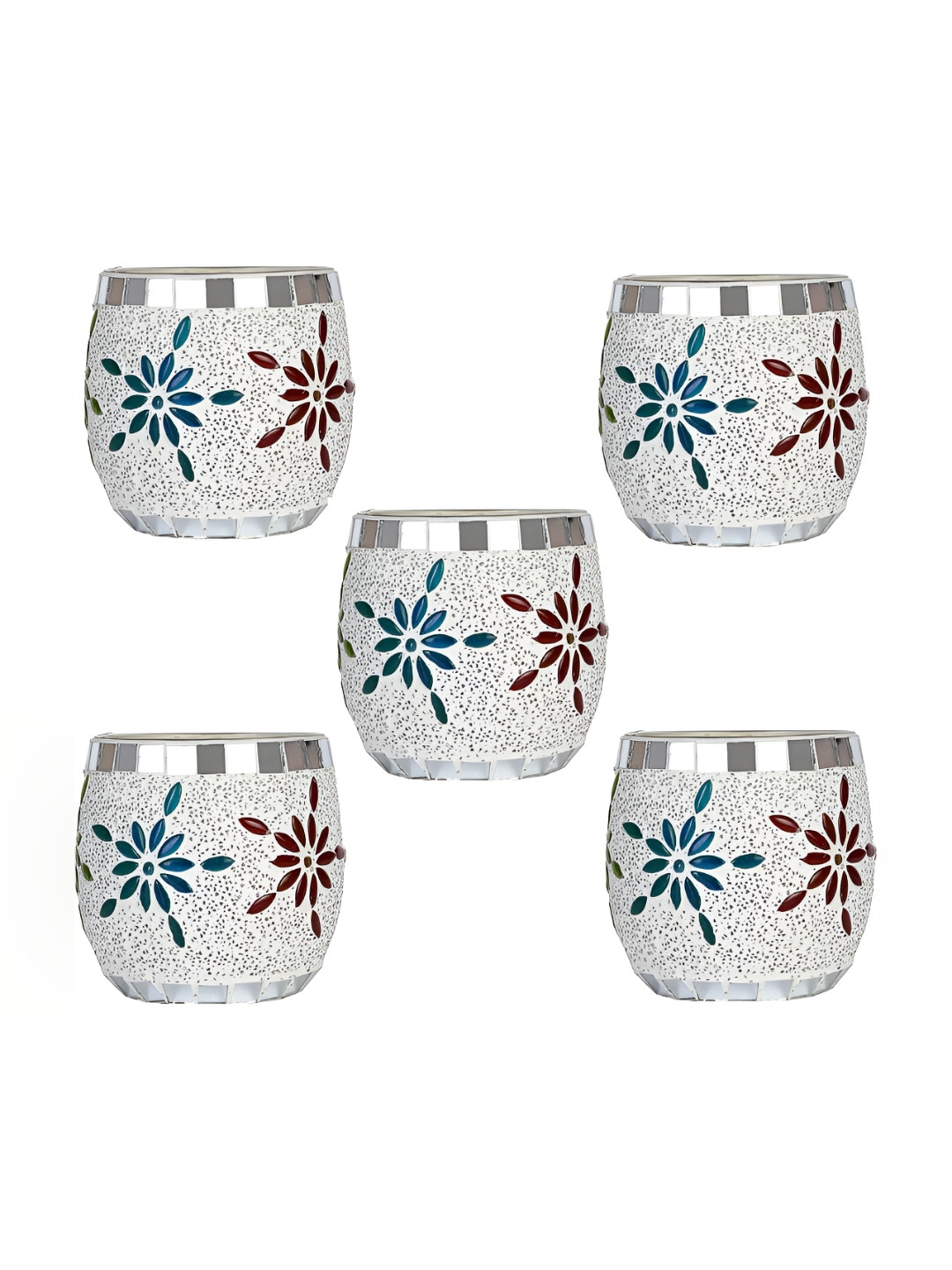 1ST TIME White & Red 5 Pieces Cylindrical Shaped Candle Holders