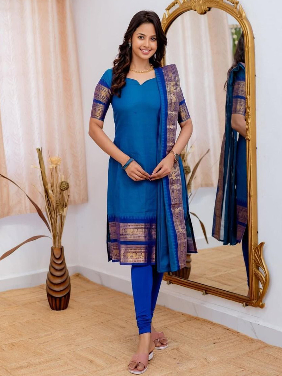 Vastukala Pure Kanchi Cotton Notch Neck Straight Kurta