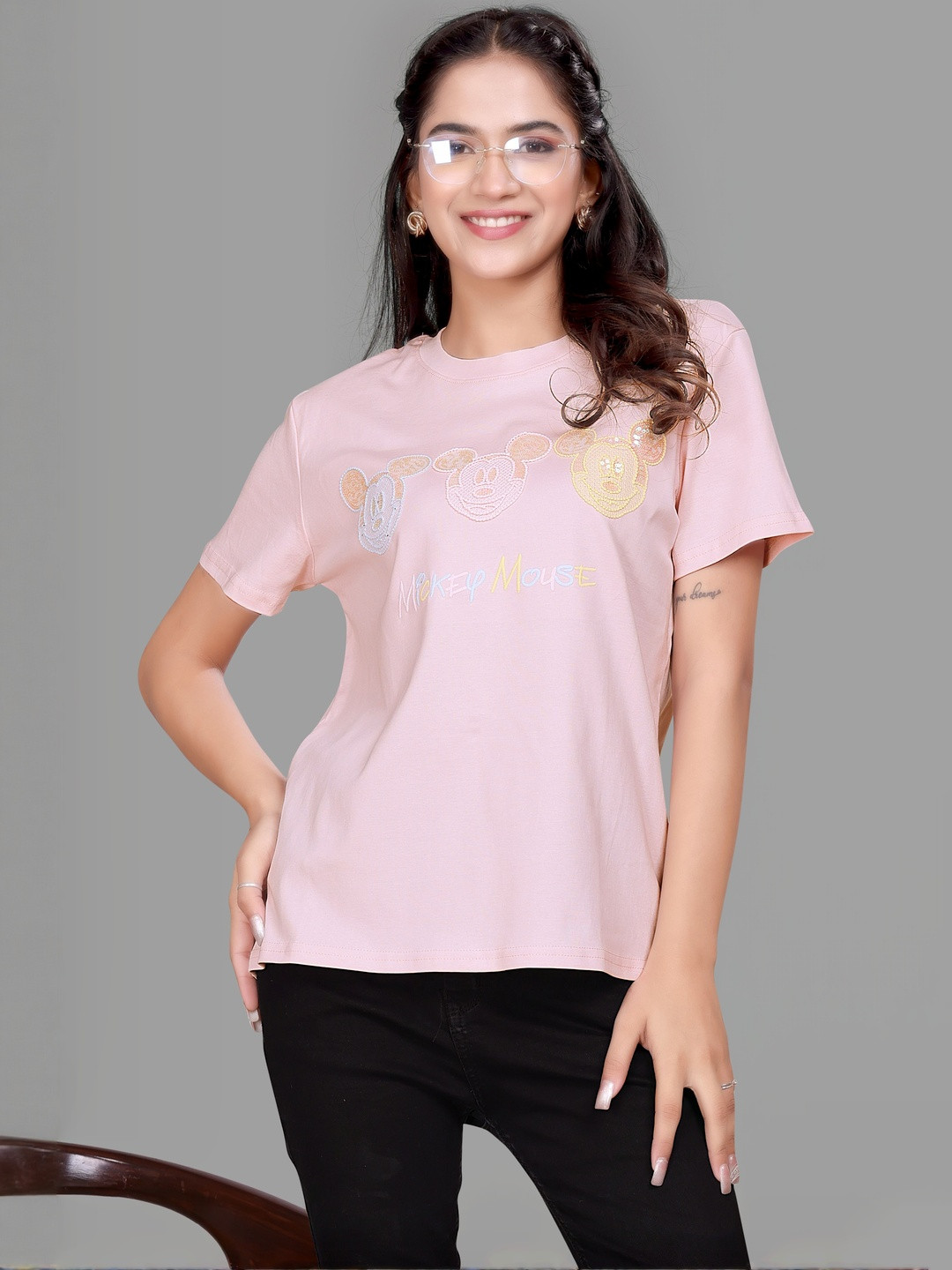 Madborn Creation Mickey Mouse Printed Oversized Round Neck Cotton T-shirt