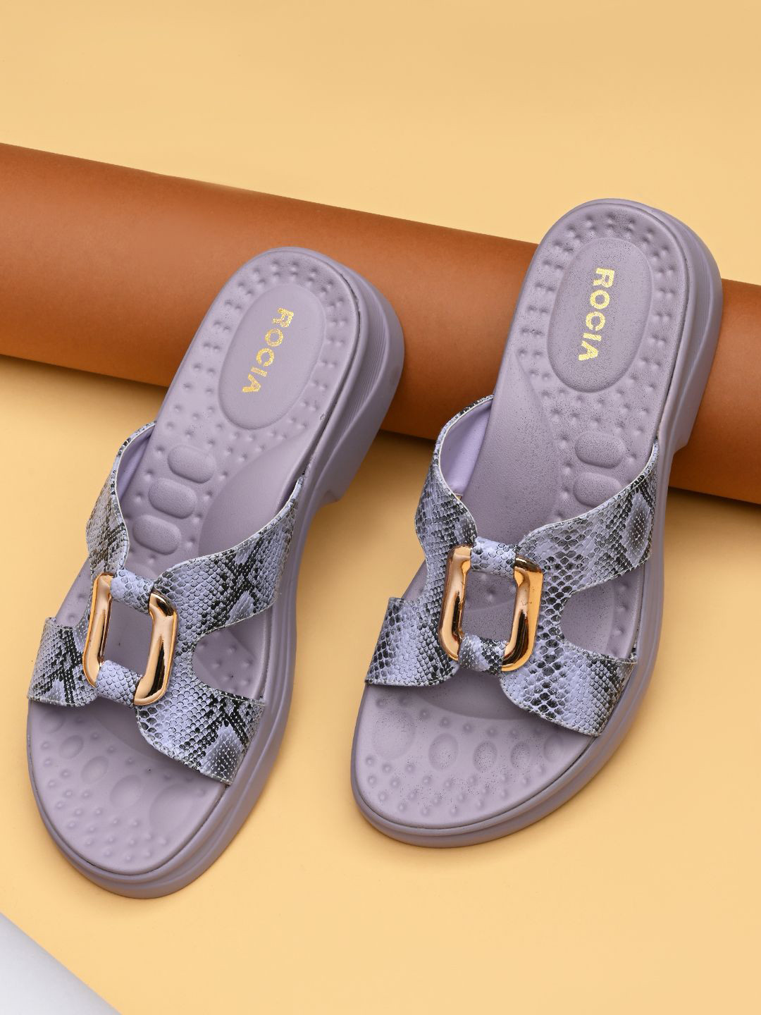 Rocia Women Snake Skin Open Toe Wedge Heel Sandals with Buckles