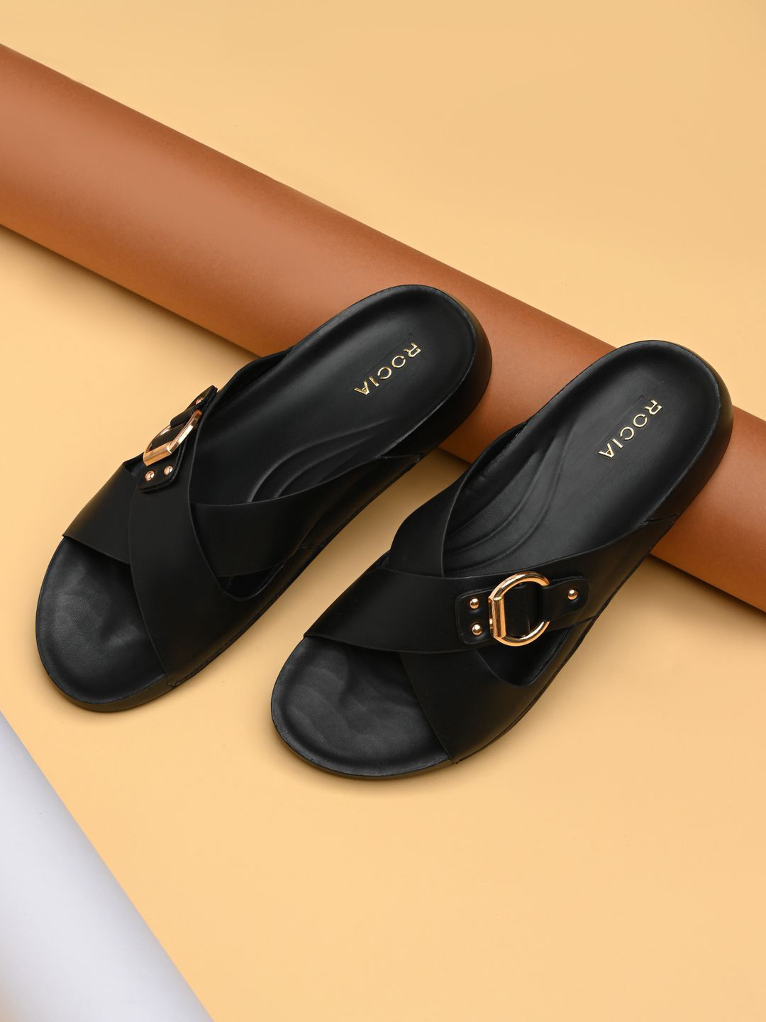 Rocia Women Textured Stylish Open Toe Flats with Buckles