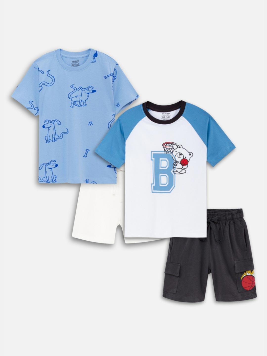 Nap Chief Kids Pack Of 2 Bear and Dog Printed Pure Cotton T-shirt With Shorts
