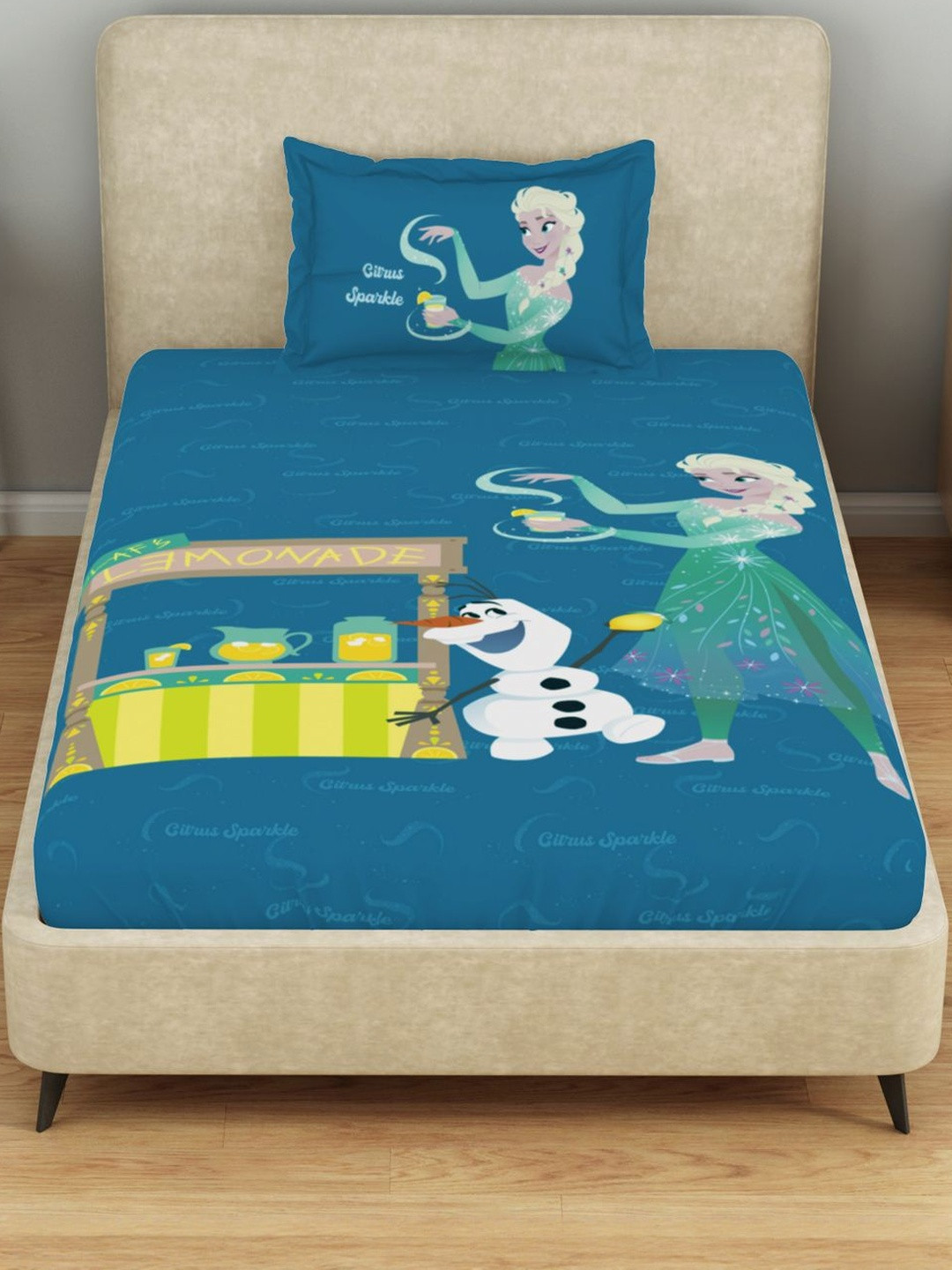 SPACES Blue & Yellow Graphic Printed 132 TC Flat Cotton Double Bedsheet Set